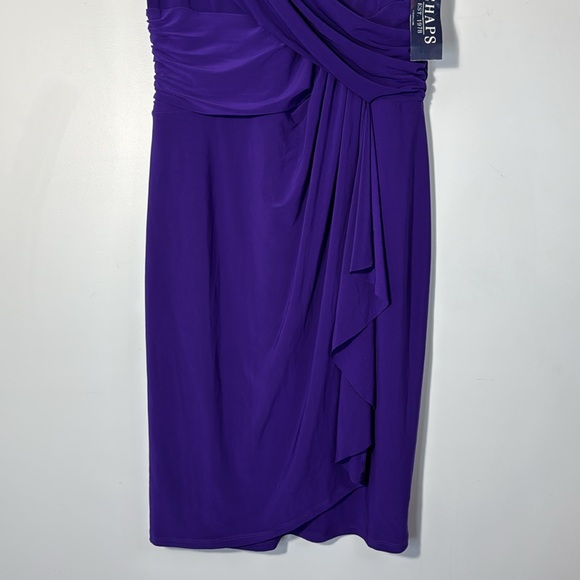 Chaps Dress Purple Ruched Midi Faux Wrap Sleeveless Sheath in Size L NWT - Picture 4 of 12